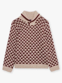 Knitwear, Sweater, Cardigan-Sergent Major Beige and brown jacquard sweater