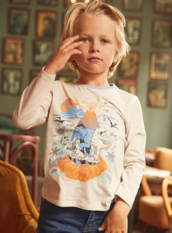 T-shirt, Polo Shirt-Sergent Major Beige t-shirt with prehistoric animal motif