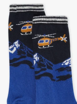 Underwear & Socks-Sergent Major Black and ice blue socks with mountain and helicopter jacquard