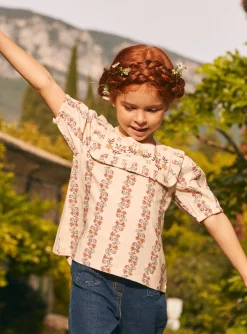 Shirt, T-shirt-Sergent Major Blouse with a flower-patterned ruffle