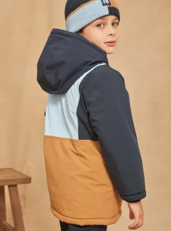 Coat, Parka, Jacket-Sergent Major Blue and beige reflective hooded parka