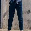 Trousers, Jeans And Legging-Sergent Major Blue carrot jeans with floral print belt