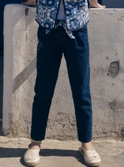 Trousers, Jeans And Legging-Sergent Major Blue carrot jeans with floral print belt