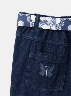 Trousers, Jeans And Legging-Sergent Major Blue carrot jeans with floral print belt