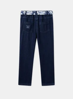 Trousers, Jeans And Legging-Sergent Major Blue carrot jeans with floral print belt