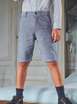 Bermuda Shorts-Sergent Major Blue embroidered Bermuda shorts