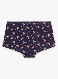 Underwear, Socks, Tights-Sergent Major 3 blue, mauve and ecru shorts with floral prints and motifs