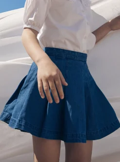 Skirt, Shorts-Sergent Major Blue pleated denim skirt