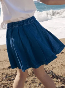 Skirt, Shorts-Sergent Major Blue pleated denim skirt