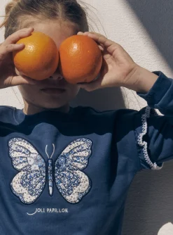 Knitwear, Sweater, Cardigan-Sergent Major Blue sweatshirt with embroidered butterfly motif