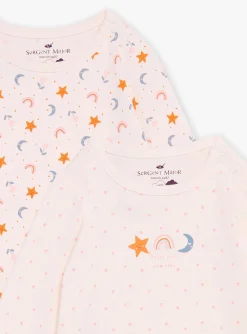 Socks & Tights | Socks & Tights-Sergent Major 2 blush bodysuits in organic cotton with star, moon, rainbow and floral prints and motifs
