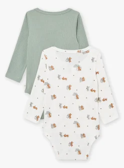 Bodysuit-Sergent Major 2 bodysuits in ecru and khaki cotton