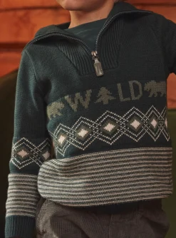 Knitwear, Sweater, Cardigan-Sergent Major Bottle-green jacquard sweater
