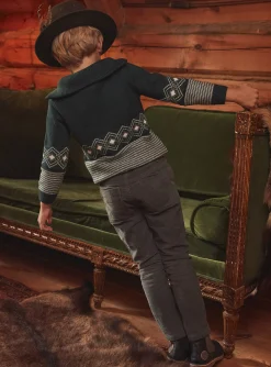 Knitwear, Sweater, Cardigan-Sergent Major Bottle-green jacquard sweater