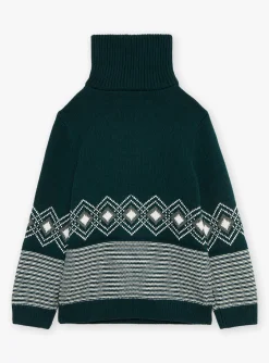 Knitwear, Sweater, Cardigan-Sergent Major Bottle-green jacquard sweater