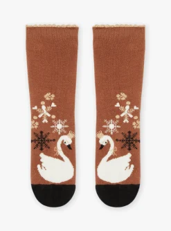 Underwear, Socks, Tights-Sergent Major Brown socks with swan motif