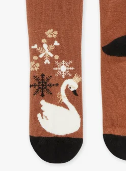 Underwear, Socks, Tights-Sergent Major Brown socks with swan motif