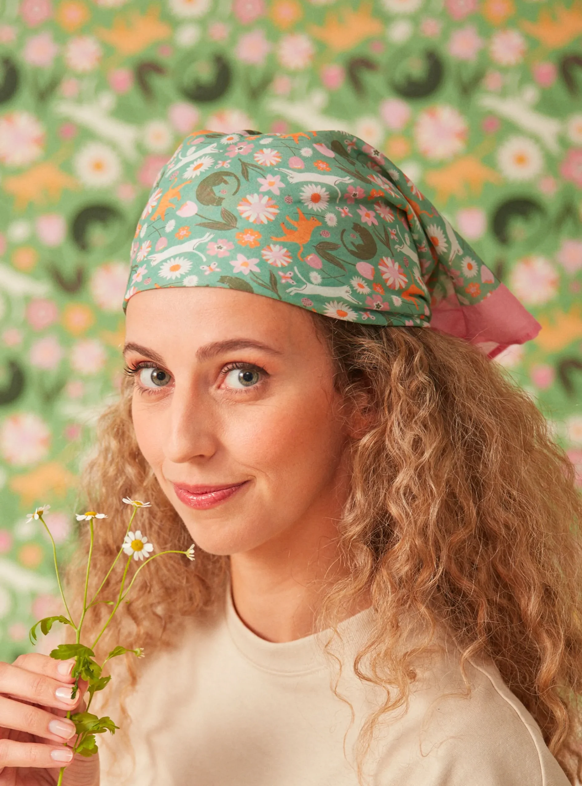 Hat, Scarf | Beany, Scarf, Gloves-Sergent Major Cat and flower print Scarf
