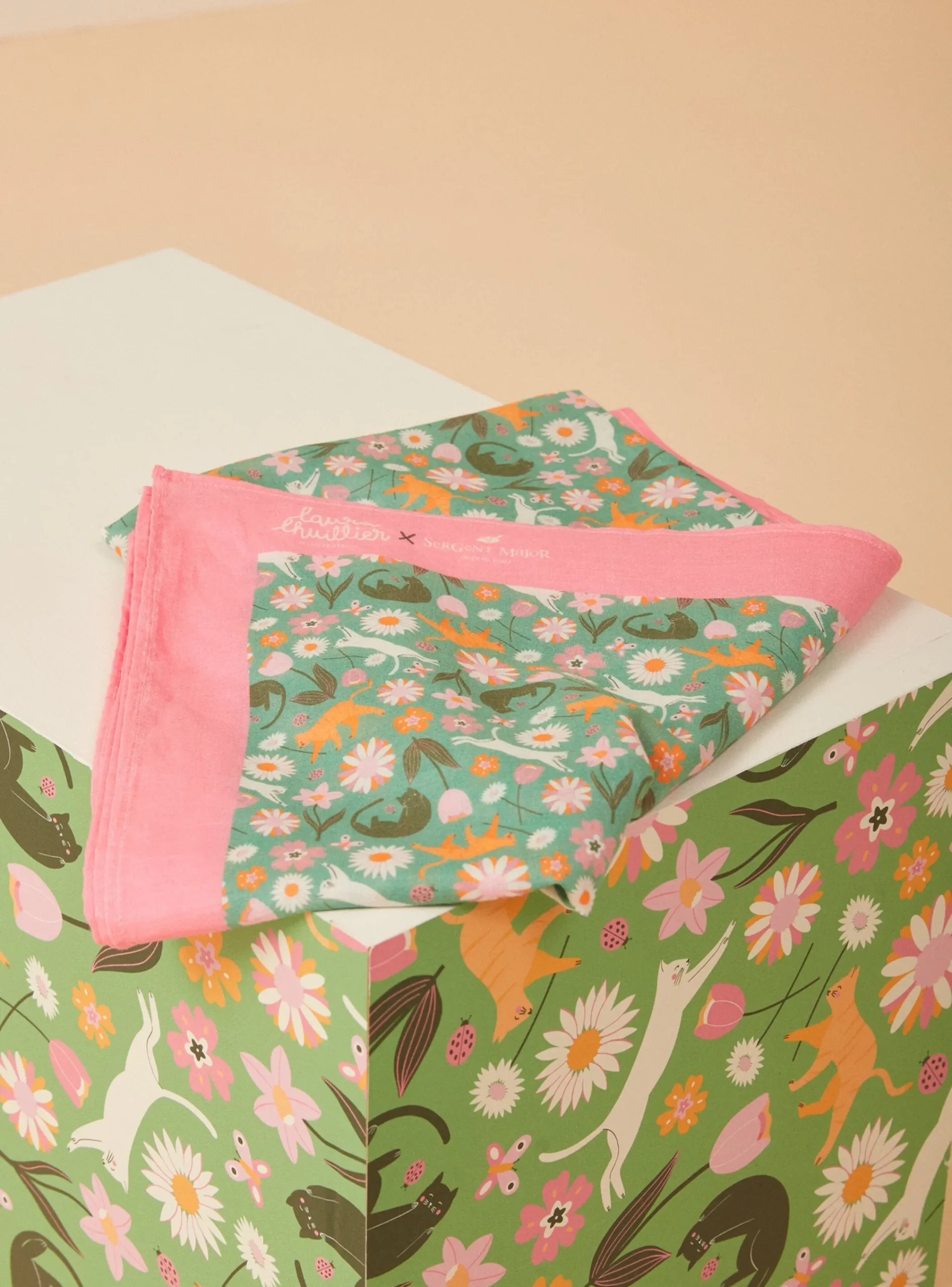 Hat, Scarf | Beany, Scarf, Gloves-Sergent Major Cat and flower print Scarf