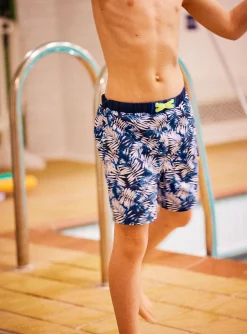 Swimsuit-Sergent Major Child boy's blue leaf print swim shorts