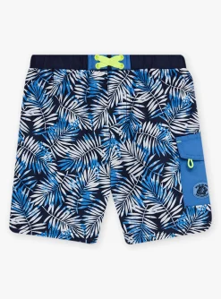 Swimsuit-Sergent Major Child boy's blue leaf print swim shorts