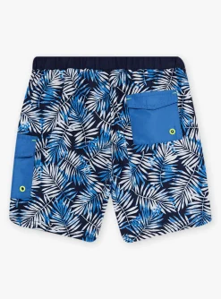 Swimsuit-Sergent Major Child boy's blue leaf print swim shorts