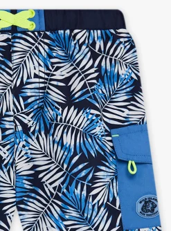 Swimsuit-Sergent Major Child boy's blue leaf print swim shorts