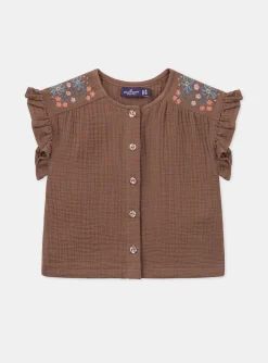 T-shirts & Shirts | T-shirts & Shirts-Sergent Major Chocolate brown flowing blouse with embroidery