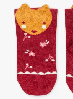 Socks & Tights | Socks & Tights-Sergent Major Dark red socks with floral motif and animal head