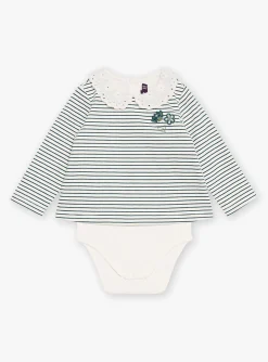 Body | Body-Sergent Major Ecru and emerald green bodysuit with stripe print