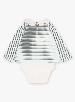 Body | Body-Sergent Major Ecru and emerald green bodysuit with stripe print