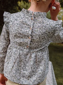 Shirt, T-shirt-Sergent Major Ecru and green blouse with floral print