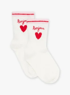 Underwear, Socks, Tights-Sergent Major Ecru and red heart jacquard socks
