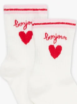 Underwear, Socks, Tights-Sergent Major Ecru and red heart jacquard socks