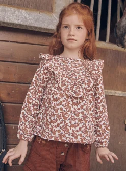 Shirt, T-shirt-Sergent Major Ecru blouse with floral print