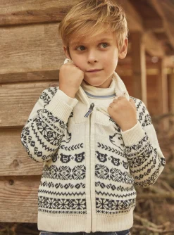 Knitwear, Sweater, Cardigan-Sergent Major Ecru jacquard cardigan