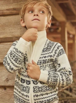 Knitwear, Sweater, Cardigan-Sergent Major Ecru jacquard cardigan