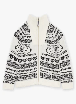 Knitwear, Sweater, Cardigan-Sergent Major Ecru jacquard cardigan