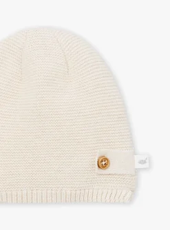 Hat, Mittens-Sergent Major Ecru mottled wool and cotton baby beanie