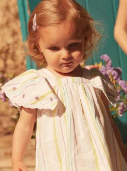 Dress | Dress-Sergent Major Ecru striped poplin dress and bloomer set