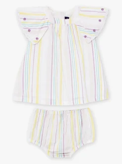 Dress | Dress-Sergent Major Ecru striped poplin dress and bloomer set