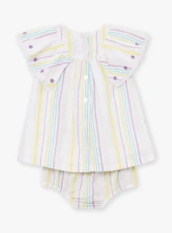 Dress | Dress-Sergent Major Ecru striped poplin dress and bloomer set