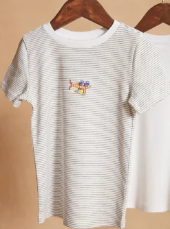 Underwear & Socks-Sergent Major 2 ecru T-shirts with spaceship and car prints and stripes