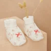 Hat, Mittens-Sergent Major Ecru velvet birth slippers