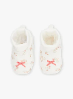 Hat, Mittens-Sergent Major Ecru velvet birth slippers