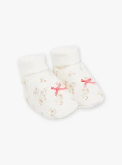 Hat, Mittens-Sergent Major Ecru velvet birth slippers
