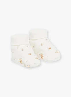 Hat, Mittens-Sergent Major Ecru velvet birth slippers