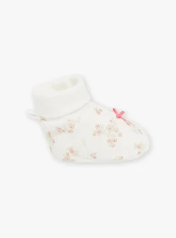 Hat, Mittens-Sergent Major Ecru velvet birth slippers