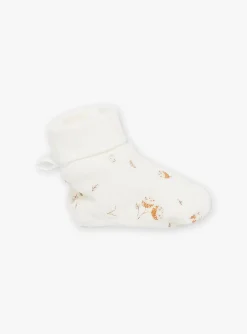 Hat, Mittens-Sergent Major Ecru velvet birth slippers