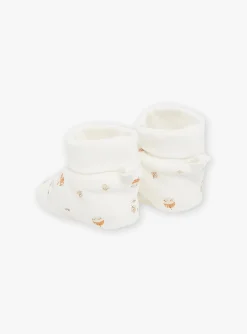 Hat, Mittens-Sergent Major Ecru velvet birth slippers
